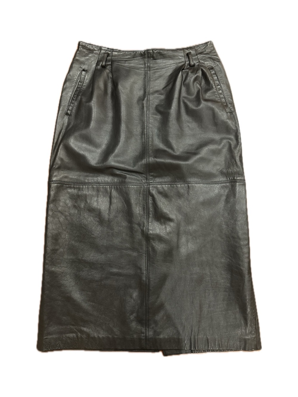 Black Leather Pencil Midi Skirt